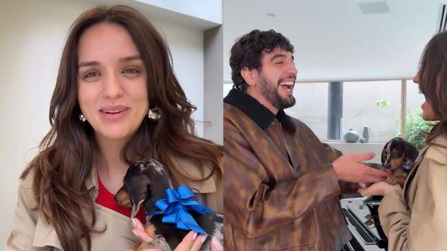 Rafa Kalimann presenteia Nattan com filhote de cachorro: ‘Sonho dele’