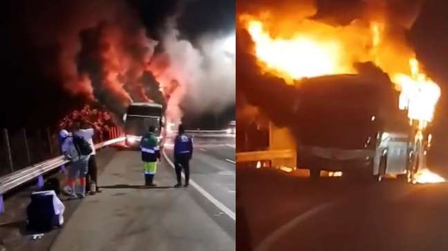Ônibus com torcedores do Cruzeiro pega fogo em Minas Gerais