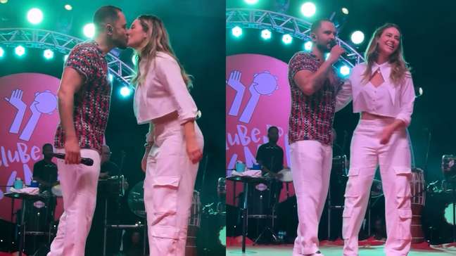 Paolla Oliveira sobe ao palco, beija Diogo Nogueira e dá show de samba