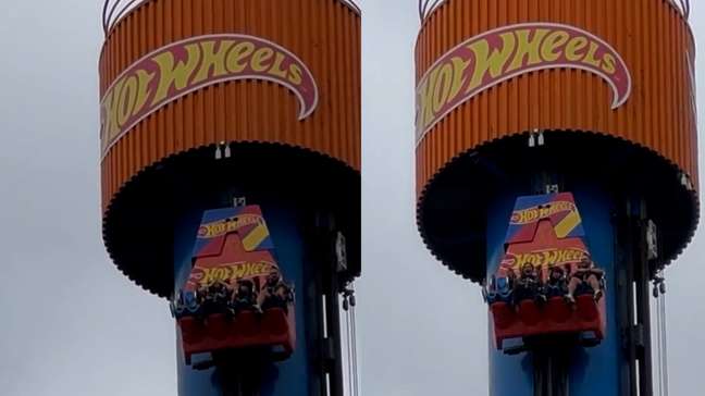 Família fica suspensa a 100 metros de altura após brinquedo travar em SC