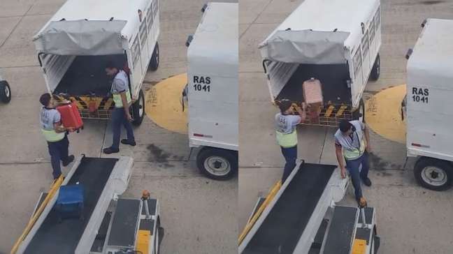 Funcionário da Azul é flagrado arremessando bagagens em aeroporto de BH