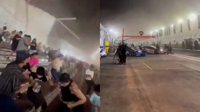 Vendaval derruba cobertura de arquibancada durante treino da Stock Car em MT