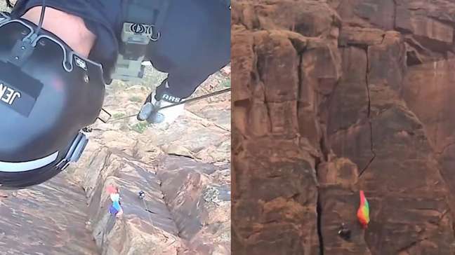 Paraquedista é resgatado após ficar pendurado em cânion por quase duas horas nos EUA