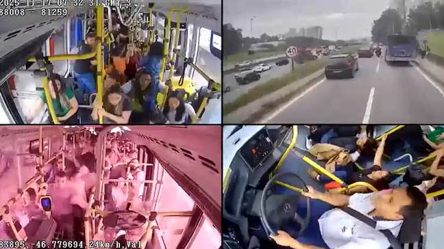 Câmera mostra momento em que ônibus perde o controle e atinge mais de 10 veículos em SP