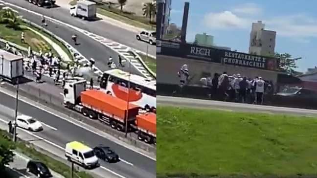 Torcedores de Santos e Internacional entram em confronto na BR-101 em SC