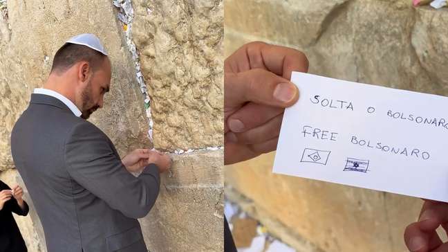 Eduardo Bolsonaro deixa bilhete pedindo soltura do pai no Muro das Lamentações