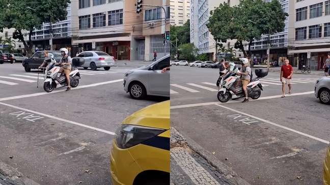 Lutador usa moto para ajudar idoso a atravessar rua no Rio de Janeiro