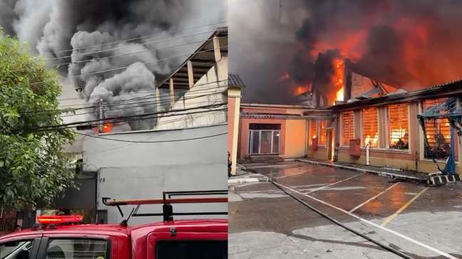 Incêndio de grandes proporções atinge galpão comercial na Zona Leste de SP