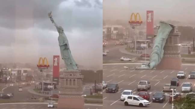 Vendaval derruba estátua da Havan no Rio Grande do Sul