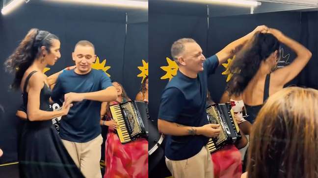 João Gomes e Marisa Monte dançam forró nos bastidores de show