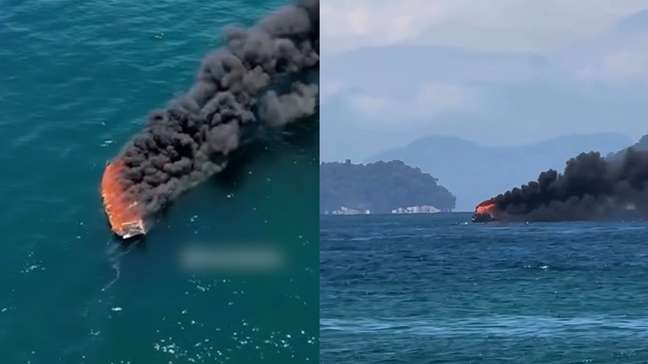 Lancha pega fogo e seis pessoas ficam feridas em Angra dos Reis (RJ)