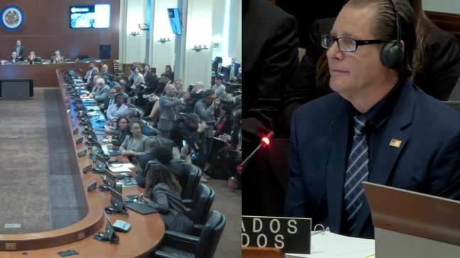 Mulher interrompe fala de embaixador dos EUA na OEA em protesto por ação contra Maduro