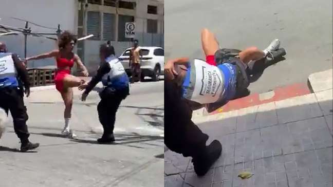 Com socos e chutes, mulher é flagrada em luta corporal com dois PMs no RJ