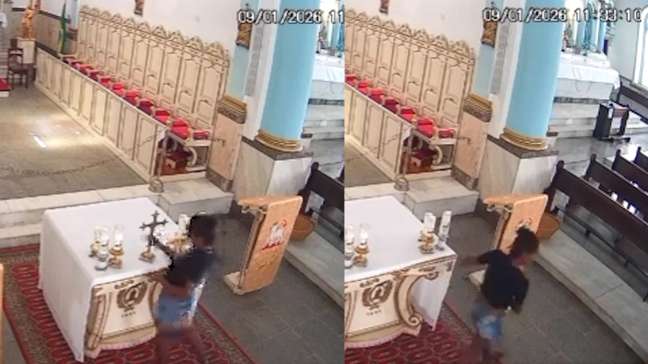 Vídeo flagra mulher furtando crucifixo de bronze de altar em igreja de Niterói