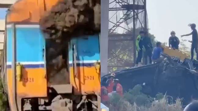 Guindaste cai sobre trem, provoca incêndio e deixa mortos e feridos na Tailândia