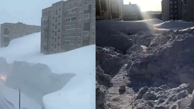 Vídeos mostram nevasca histórica que encobriu prédios em Kamchatka, na Rússia