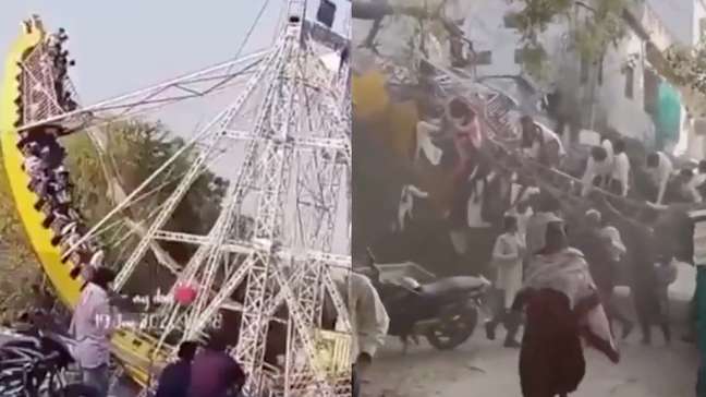 Barco viking quebra e arremessa crianças em parque de diversões na Índia