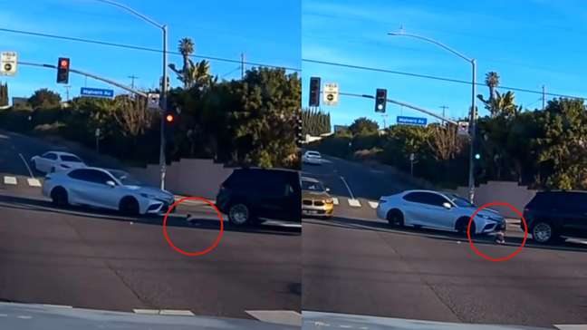 Bebê cai de carro em movimento e por pouco não é atropelado