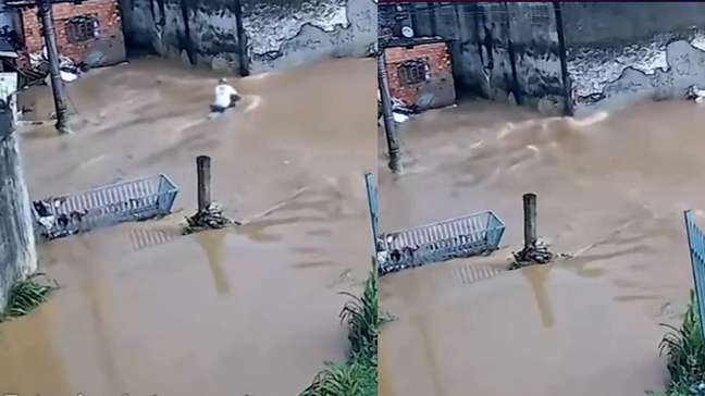 Motociclista é ‘engolido’ por enxurrada e sobrevive após ser salvo por moradores