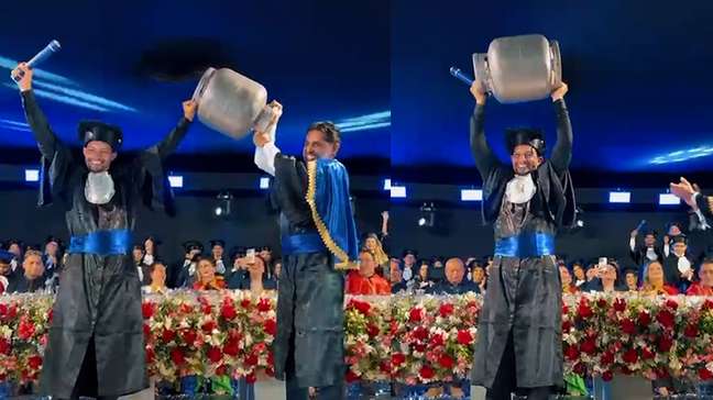 Jovem leva botijão de gás à formatura para homenagear trabalho que garantiu sua renda: 'Nunca desisti'