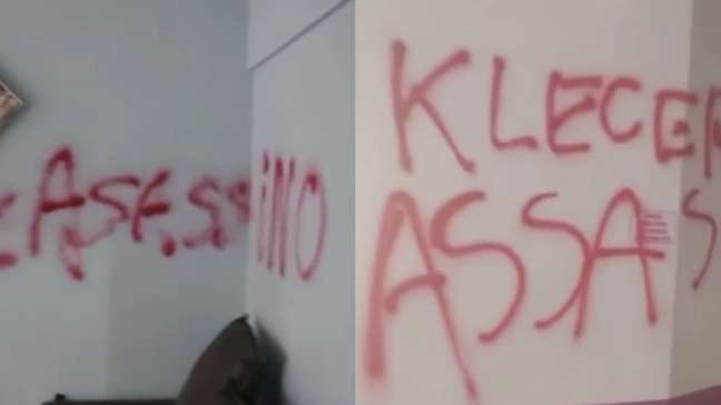 Apartamento de síndico que confessou matar corretora em Caldas Novas (GO) é depredado e pichado