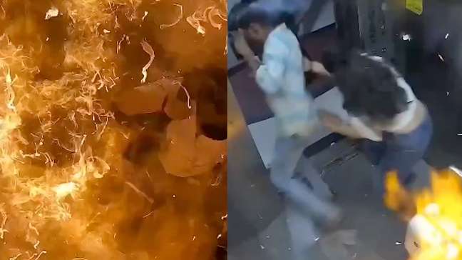 Balões explodem e formam 'bola de fogo' dentro de elevador na Índia; três pessoas ficam feridas