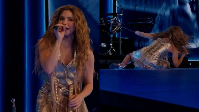 Shakira cai durante show em El Salvador e brinca após tombo no palco: 'sou de borracha'