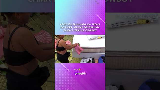 Após ser eliminada da Prova do Líder, Milena desarruma cama e itens de Cowboy #shorts