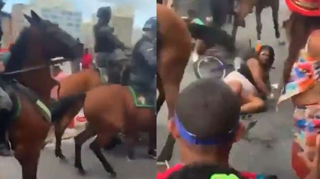 Vídeo mostra cavalo da PM perdendo controle e ‘atropelando’ foliões no carnaval do Recife