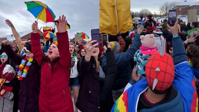 Galo na Neve: brasileiros montam carnaval improvisado em meio ao clima gelado do Canadá