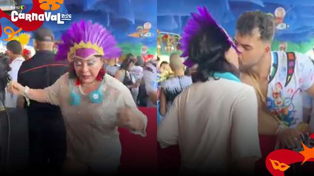 Roberta Miranda curte o Galo da Madrugada com o namorado e beija muito