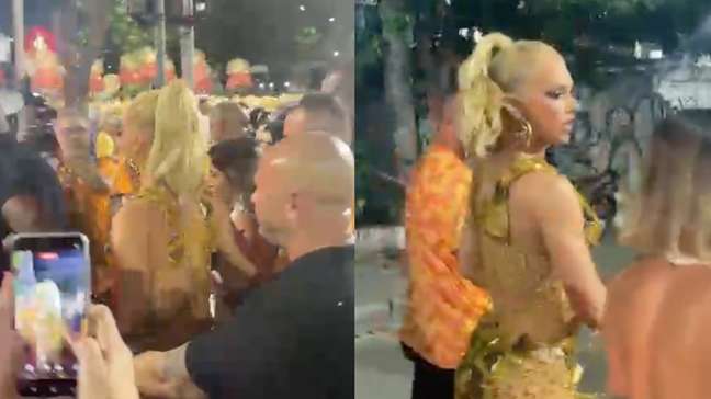 Virginia chega escoltada ao camarote durante desfile na Sapucaí