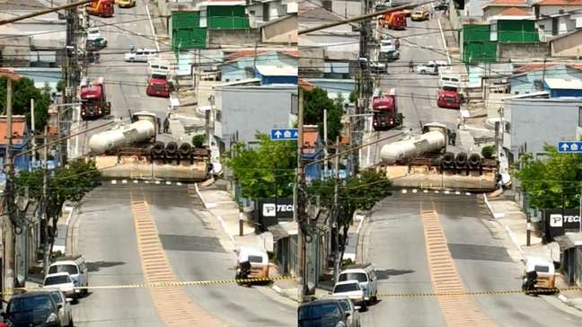 Caminhão-tanque tomba e esmaga carro em São Paulo