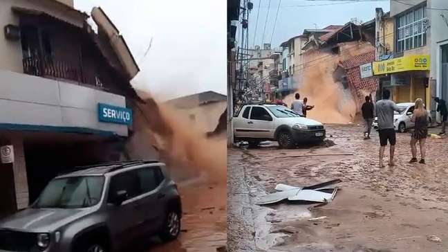 Chuvas em MG: casa desaba e carros são levados por enchente após temporal em Ubá