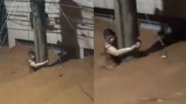 Mulher resiste à enxurrada por 3h abraçada a poste em Ubá (MG)