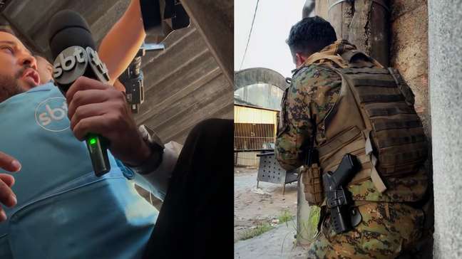 Repórter do SBT fica em meio a fogo cruzado durante tiroteio no Complexo da Maré, no Rio