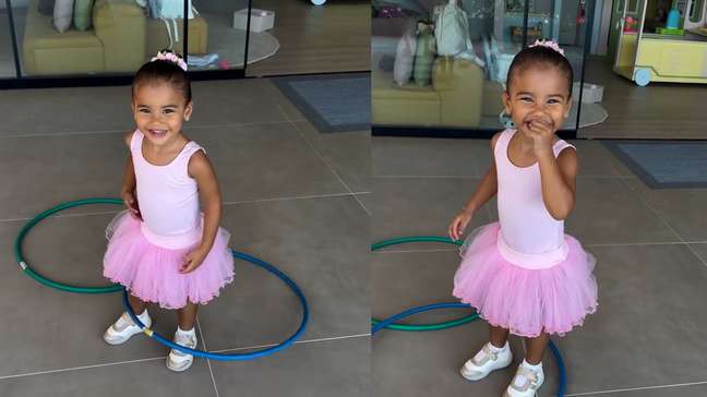 Neymar mostra momento fofo de Mavie brincando de bambolê e vestida como bailarina