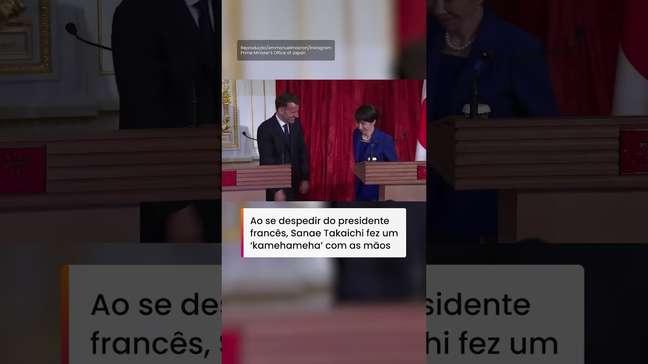 Macron e primeira-ministra do Japão se despedem de encontro com gesto de 'Dragon Ball' #shorts