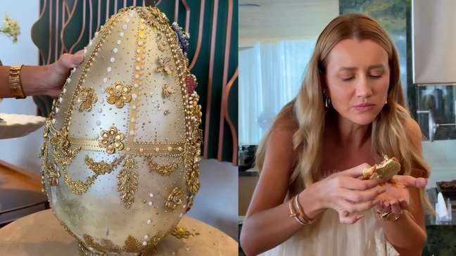 Influenciadora abre ovo de chocolate de R$ 20 mil durante páscoa em família
