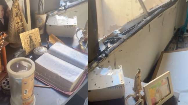 Emocionado, pai de MC Gui mostra bíblia e ‘cantinho da fé’ intactos após incêndio destruir casa em SP