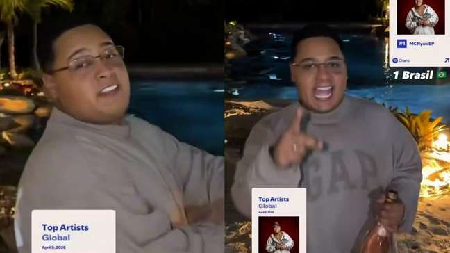 MC Ryan SP celebrou 1º lugar no Spotify três dias antes de prisão: ‘Artista mais ouvido do Brasil’