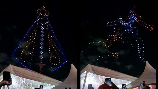 Show de drones encanta fiéis na Alvorada de São Jorge, no Rio de Janeiro