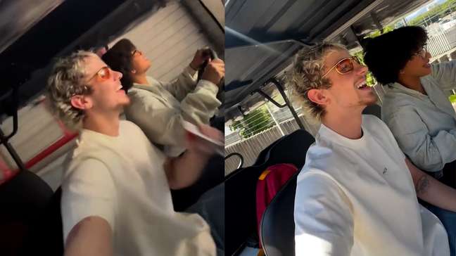 Juliano Floss e Tia Milena ‘furtam’ carrinho nos estúdios Globo e saem ‘fugindo’ de produtora