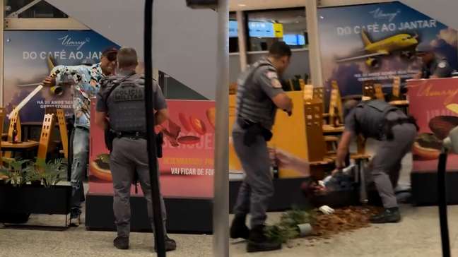 Homem com espada é imobilizado por PMs com arma de choque no Aeroporto de Viracopos