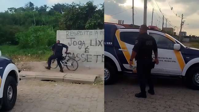 Guarda municipal joga bicicleta de entregador em córrego em Mogi das Cruzes