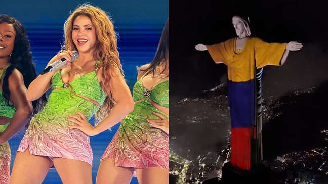 Cristo Redentor é iluminado com cores da Colômbia durante show de Shakira