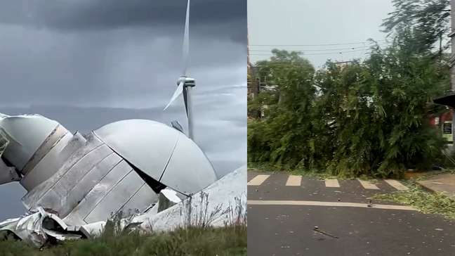 Turbina de parque eólico cai durante vendaval na fronteira entre Brasil e Uruguai