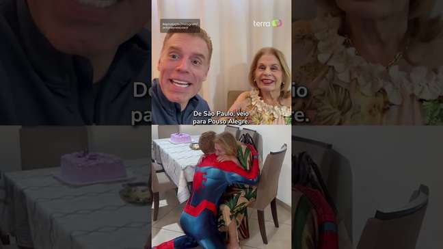 Filho que mora nos EUA chega vestido de Homem-Aranha e surpreende mãe de 83 anos #shorts