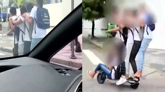 Cinco adolescentes são flagrados dividindo patinete elétrico no Recife