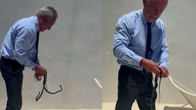 Secretário de Trump viraliza ao pegar duas cobras usando apenas as mãos nos EUA; veja